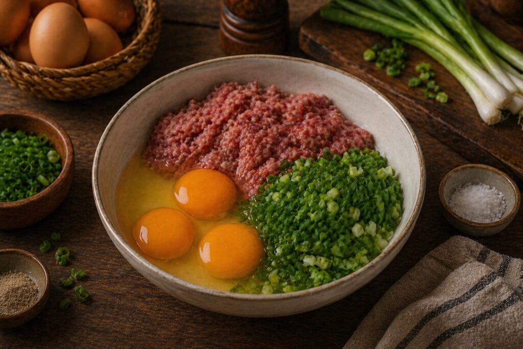Martabak Telur Mini Empuk dan Tidak Kering: Tips dan Rahasia agar Tetap Gurih Isian martabak telur mini dengan telur dan daging cincang